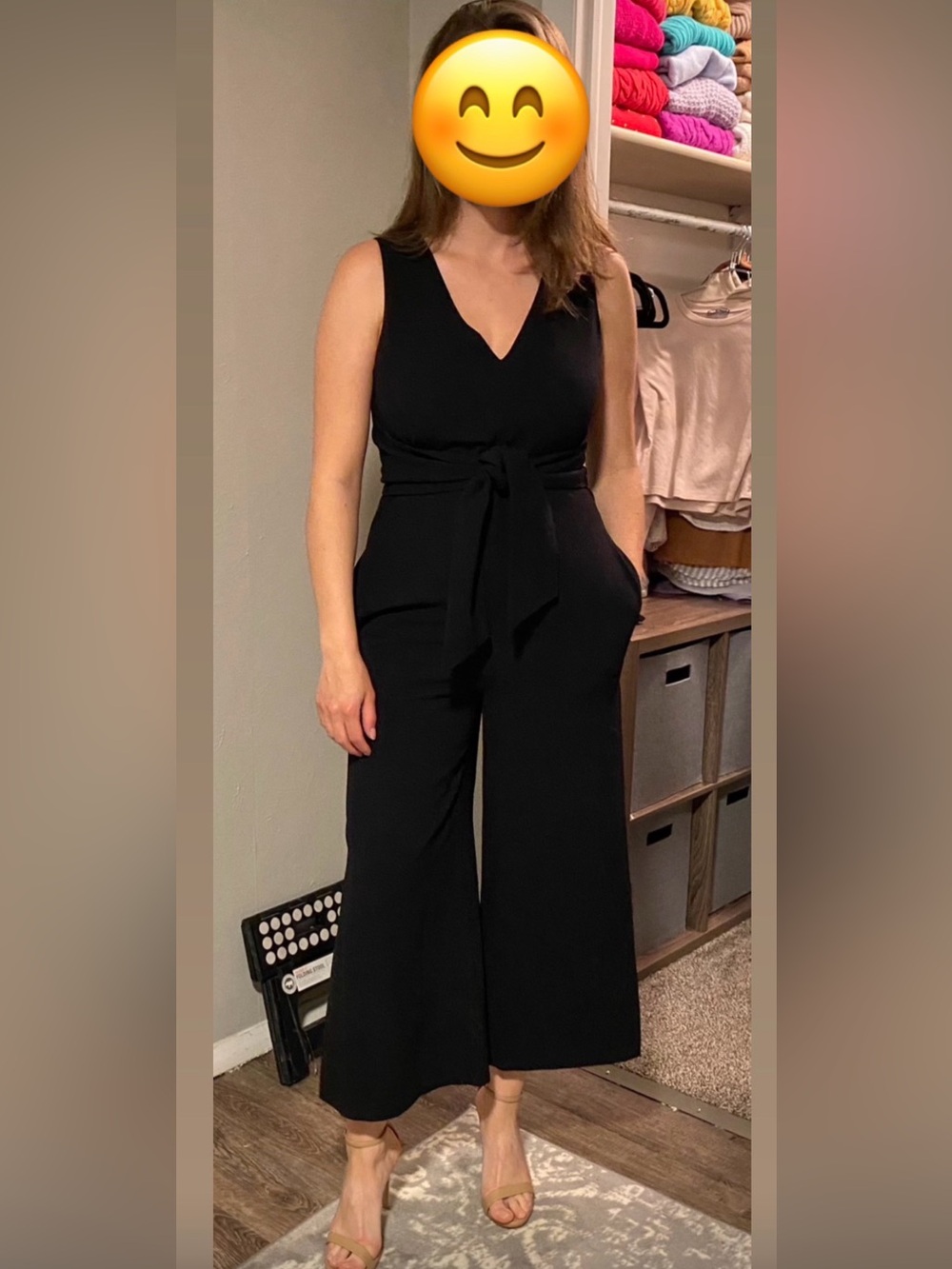 Club Monaco Black V-Neck Belted Maxi Jumpsuit